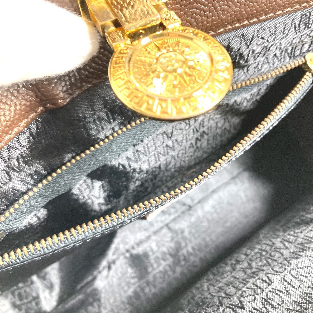 VERSACE ヴィンテージ サンバースト カバン ２段 バニティ BOX ボックス バニティバッグ ハンドバッグ レザー ユニセックス ブラウン