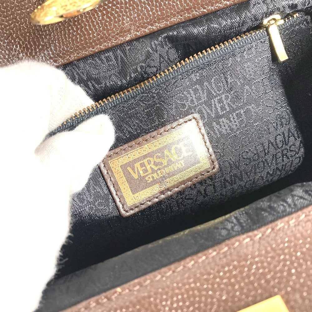 VERSACE ヴィンテージ サンバースト カバン ２段 バニティ BOX ボックス バニティバッグ ハンドバッグ レザー ユニセックス ブラウン