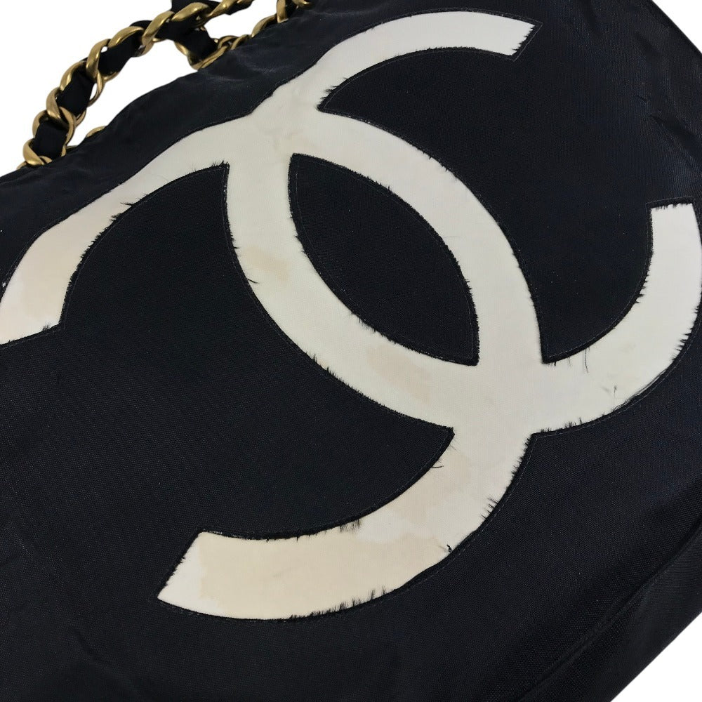 CHANEL CC ココマーク ロゴ トートバッグ 肩掛け チェーンバッグ Wチェーン カバン ショルダーバッグ ナイロン ユニセックス ブラック