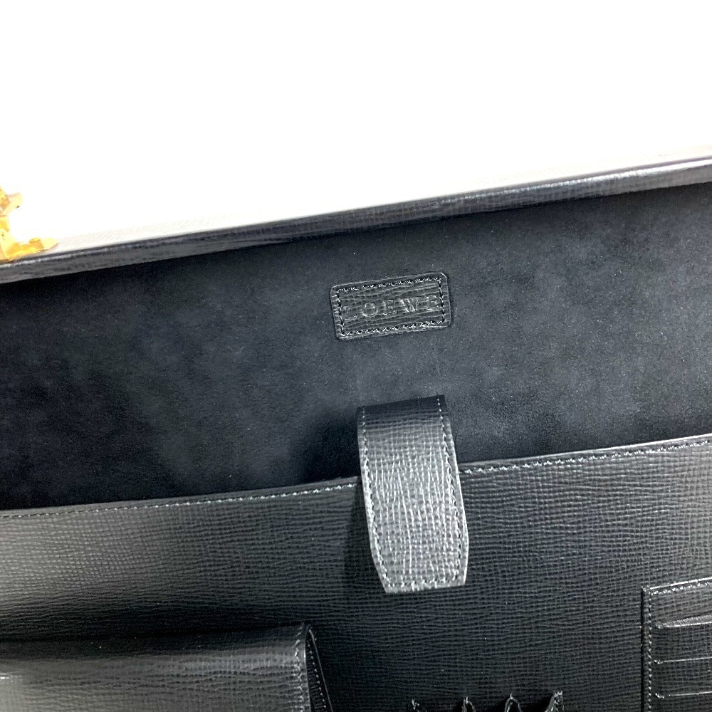 LOEWE ヴィンテージ ロゴ アナグラム アタッシュケース カバン トートバッグ ビジネスバッグ BOX ハンドバッグ レザー ユニセックス ブラック