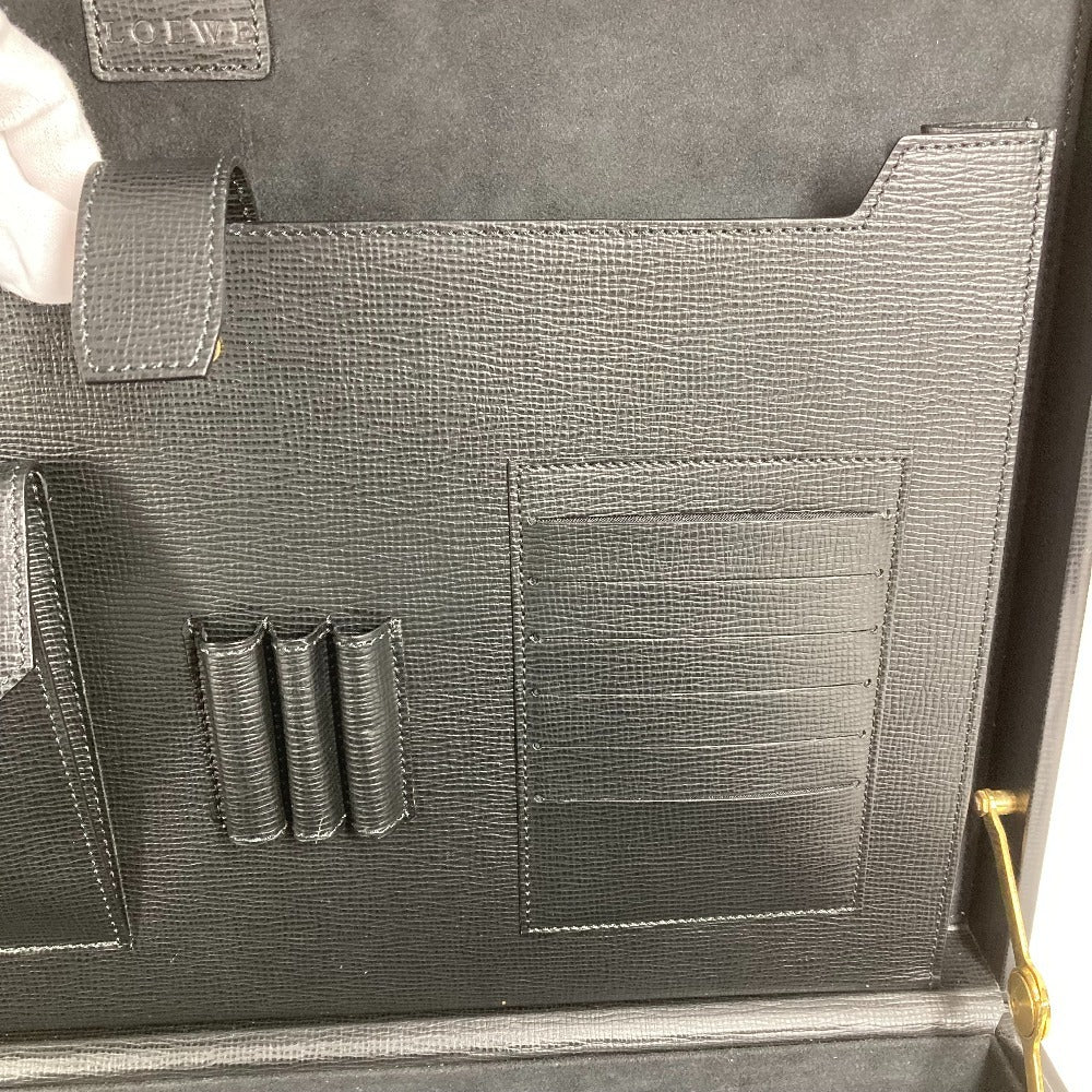 LOEWE ヴィンテージ ロゴ アナグラム アタッシュケース カバン トートバッグ ビジネスバッグ BOX ハンドバッグ レザー ユニセックス ブラック