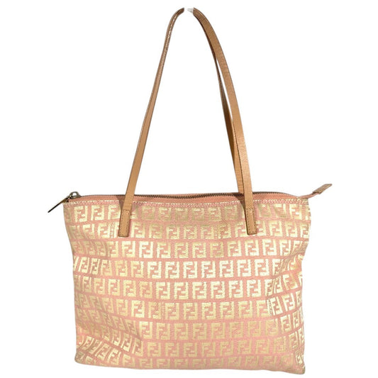 FENDI Zucchino Logo Shoulder Bag Tote Bag Shoulder Bag Leather/Canvas Unisex Pink Beige
