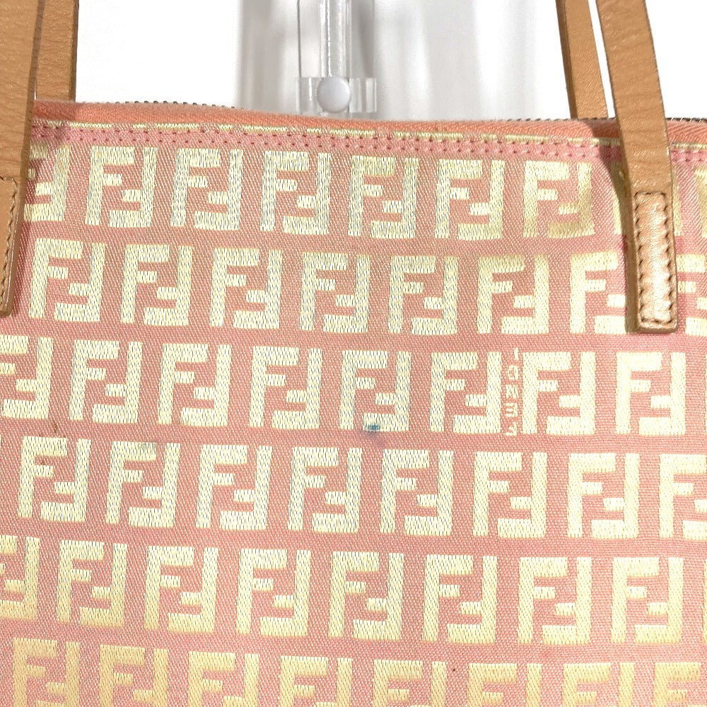 FENDI ズッキーノ ロゴ 肩掛け カバン トートバッグ ショルダーバッグ レザー/キャンバス ユニセックス ピンクベージュ