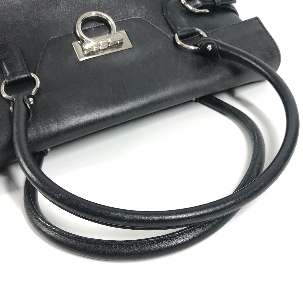 Salvatore Ferragamo ガンチーニ ロゴ 肩掛け カバン フラップ トートバッグ ビジネスバッグ ショルダーバッグ レザー ユニセックス ブラック