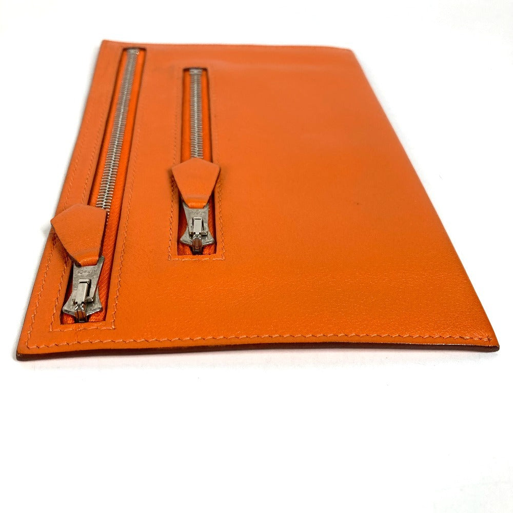 HERMES ジップザック Wジップ フラットポーチ カードケース 小銭入れ 財布 コインケース ポーチ シェーブル ユニセックス オレンジ