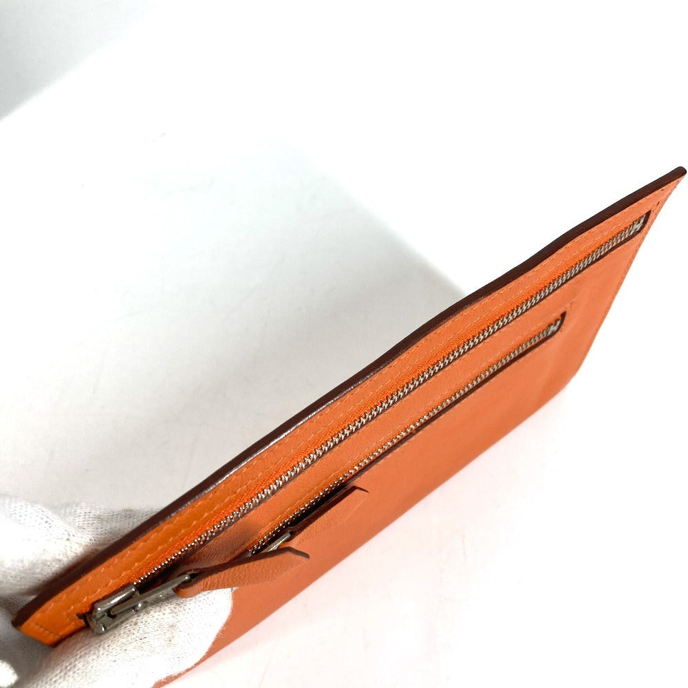 HERMES ジップザック Wジップ フラットポーチ カードケース 小銭入れ 財布 コインケース ポーチ シェーブル ユニセックス オレンジ