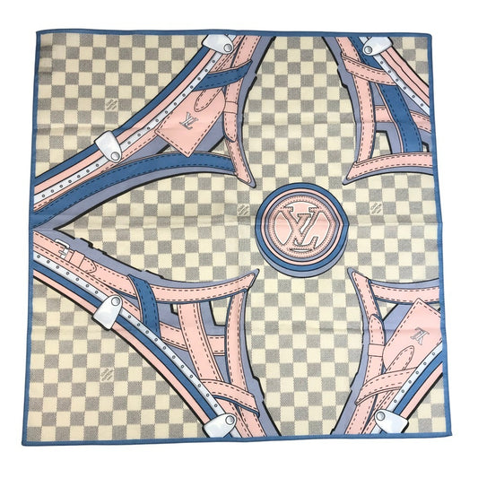 LOUIS VUITTON M73375 ダミエアズール スカーフ ハンカチ スカーフ コットン ユニセックス ホワイト