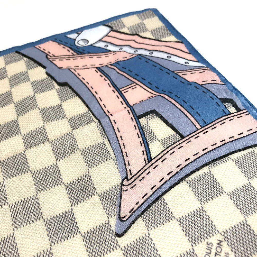 LOUIS VUITTON M73375 Damier Azur Scarf Handkerchief Scarf Cotton Unisex White