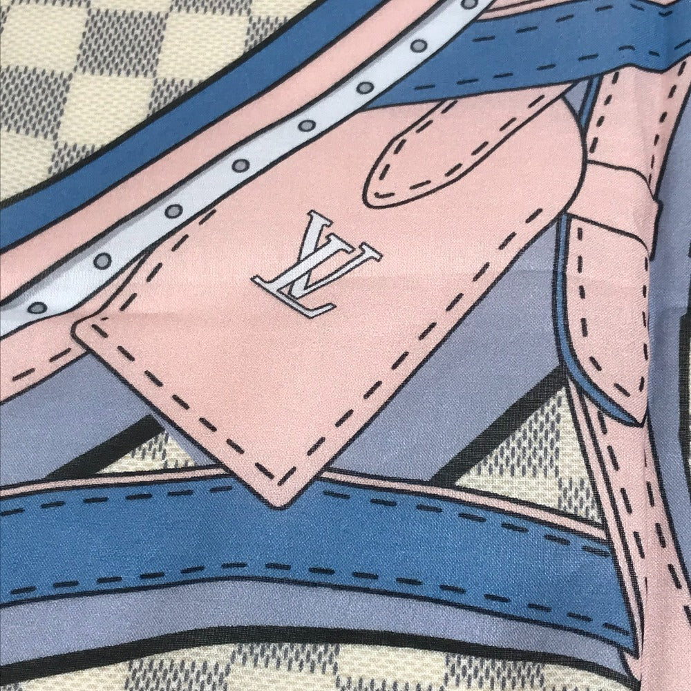 LOUIS VUITTON M73375 Damier Azur Scarf Handkerchief Scarf Cotton Unisex White