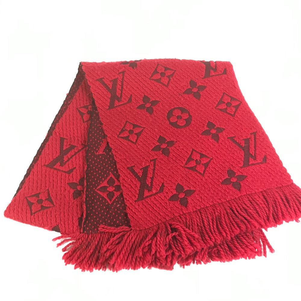 LOUIS VUITTON M72432 Echarpe Logo Mania Fringed Scarf Wool Unisex Red