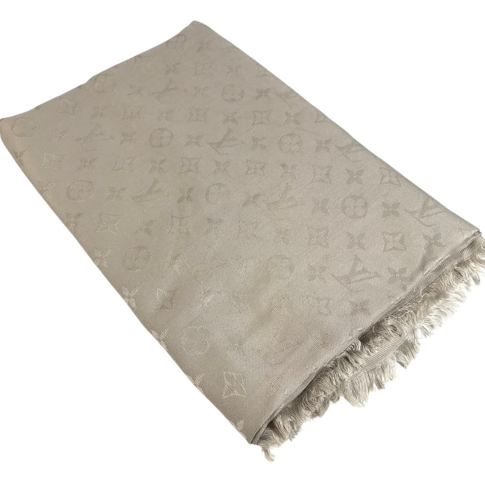 LOUIS VUITTON M71336 Monogram Shawl Monogram Large Apparel Accessory Stole Fringe Muffler Shawl Wool Unisex Beige