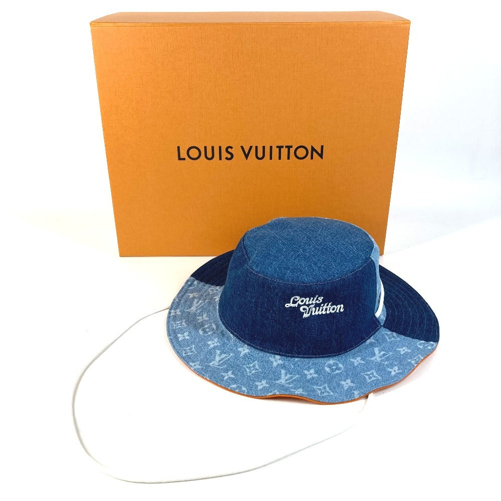 LOUIS VUITTON M7537L Denim Bucket Hat, Denim Patchwork Explorer Reversible Hat, Headwear, Bucket Hat, Bob Hat, with Strap, Cotton, Men's, Blue