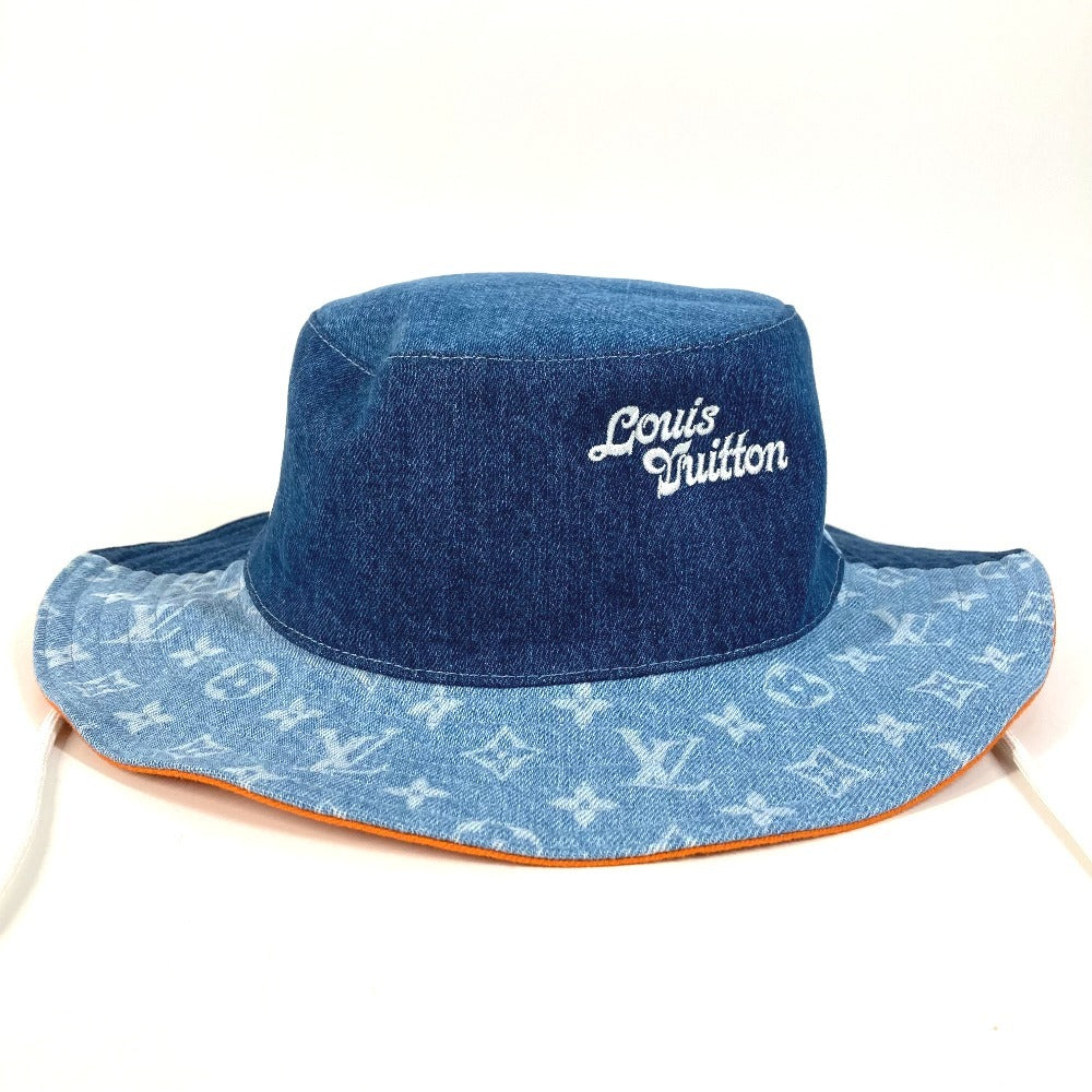 LOUIS VUITTON M7537L Denim Bucket Hat, Denim Patchwork Explorer Reversible Hat, Headwear, Bucket Hat, Bob Hat, with Strap, Cotton, Men's, Blue