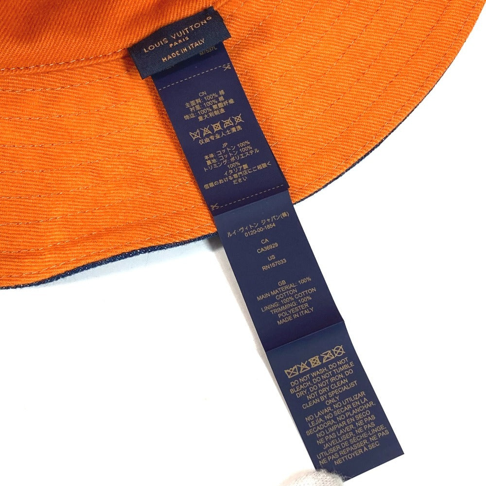 LOUIS VUITTON M7537L Denim Bucket Hat, Denim Patchwork Explorer Reversible Hat, Headwear, Bucket Hat, Bob Hat, with Strap, Cotton, Men's, Blue