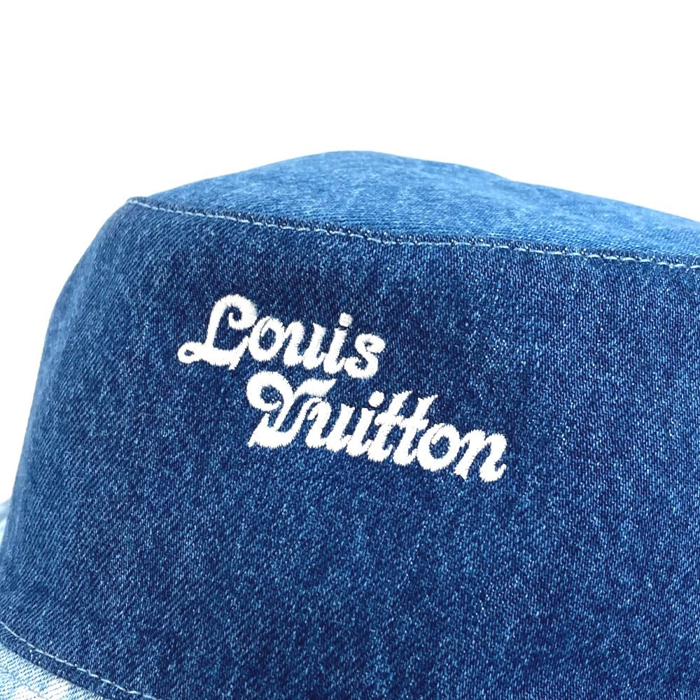 LOUIS VUITTON M7537L Denim Bucket Hat, Denim Patchwork Explorer Reversible Hat, Headwear, Bucket Hat, Bob Hat, with Strap, Cotton, Men's, Blue