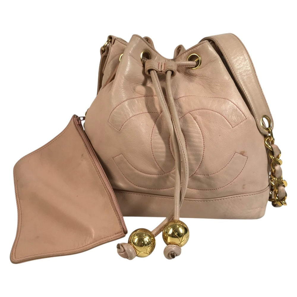 CHANEL Pouch Coco Ball Vintage CC Coco Mark Logo Drawstring Bag Shoulder Bag Leather Unisex Pink