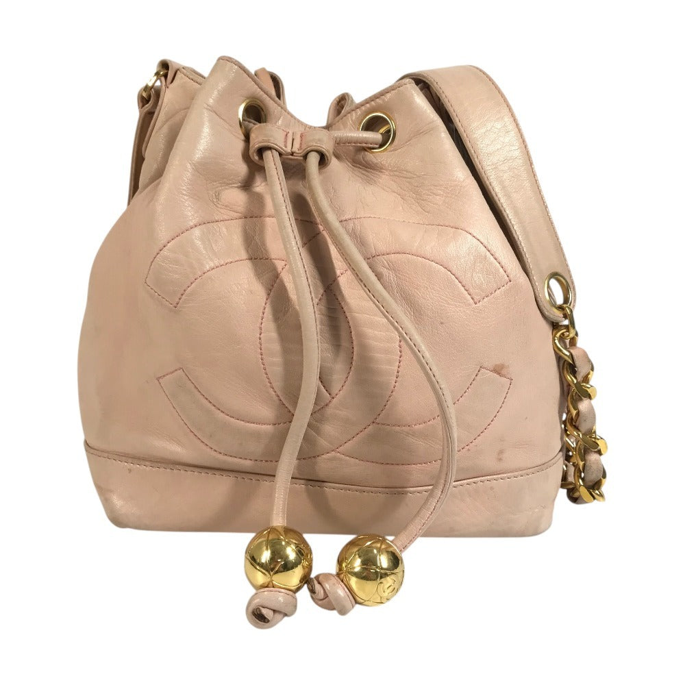 CHANEL Pouch Coco Ball Vintage CC Coco Mark Logo Drawstring Bag Shoulder Bag Leather Unisex Pink