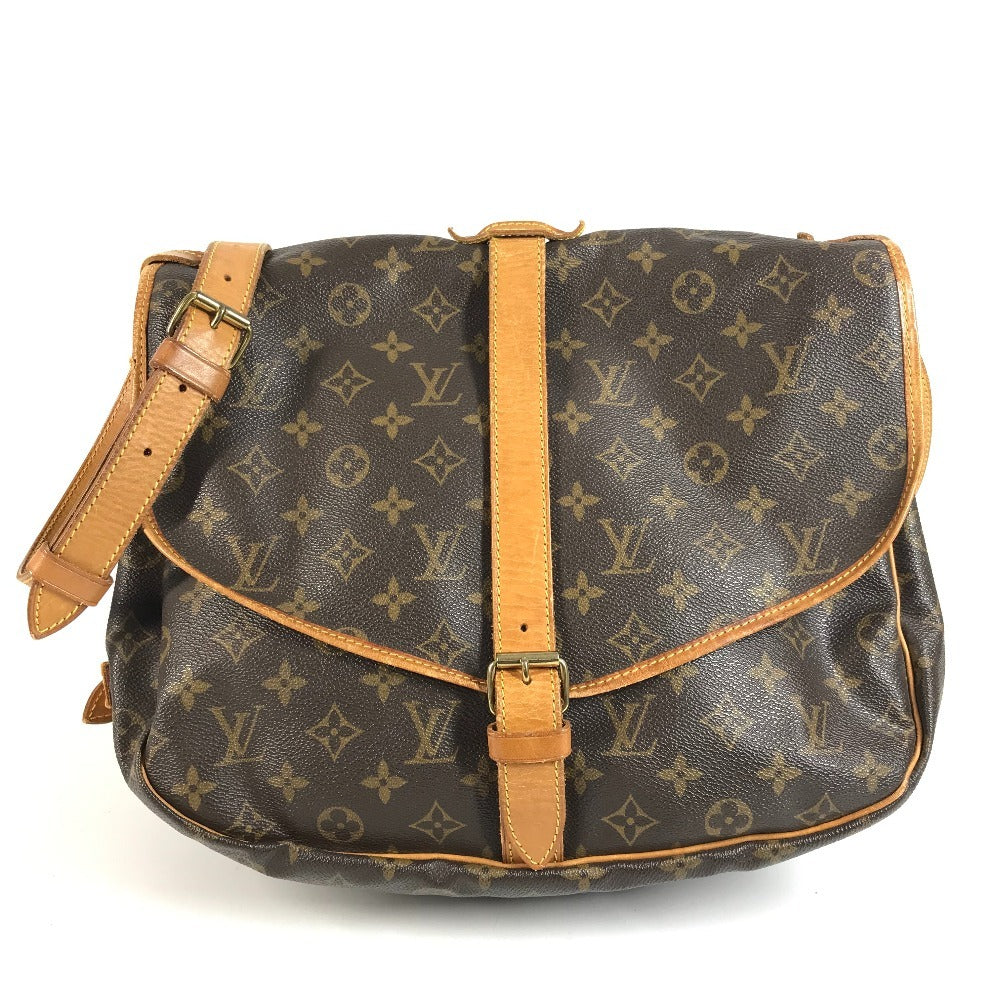 LOUIS VUITTON M42254 โมโนแกรม Saumur 35 กระเป๋าสะพายข้างแบบมีฝาพับ Monogram Canvas Unisex สีน้ำตาล