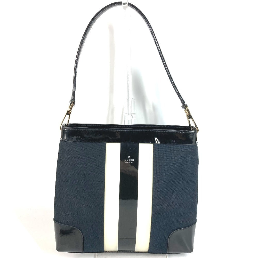 GUCCI 001 4231 ヴィンテージ ロゴ ストライプ カバン 肩掛け トートバッグ ショルダーバッグ キャンバス ユニセックス ブラック