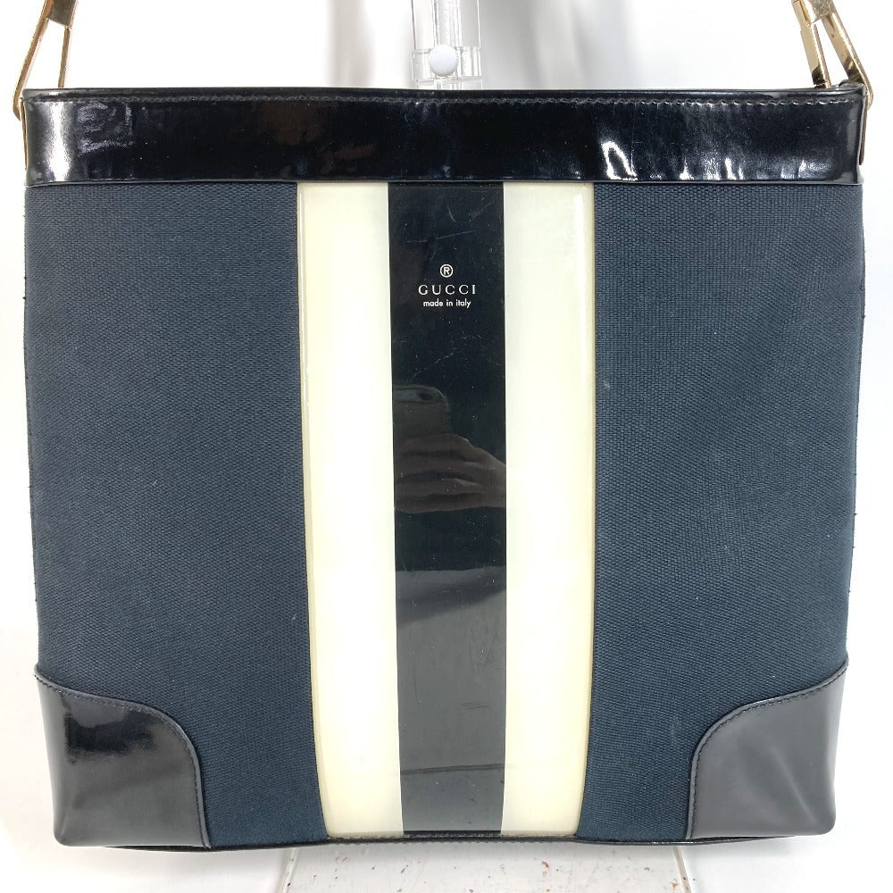 GUCCI 001 4231 ヴィンテージ ロゴ ストライプ カバン 肩掛け トートバッグ ショルダーバッグ キャンバス ユニセックス ブラック