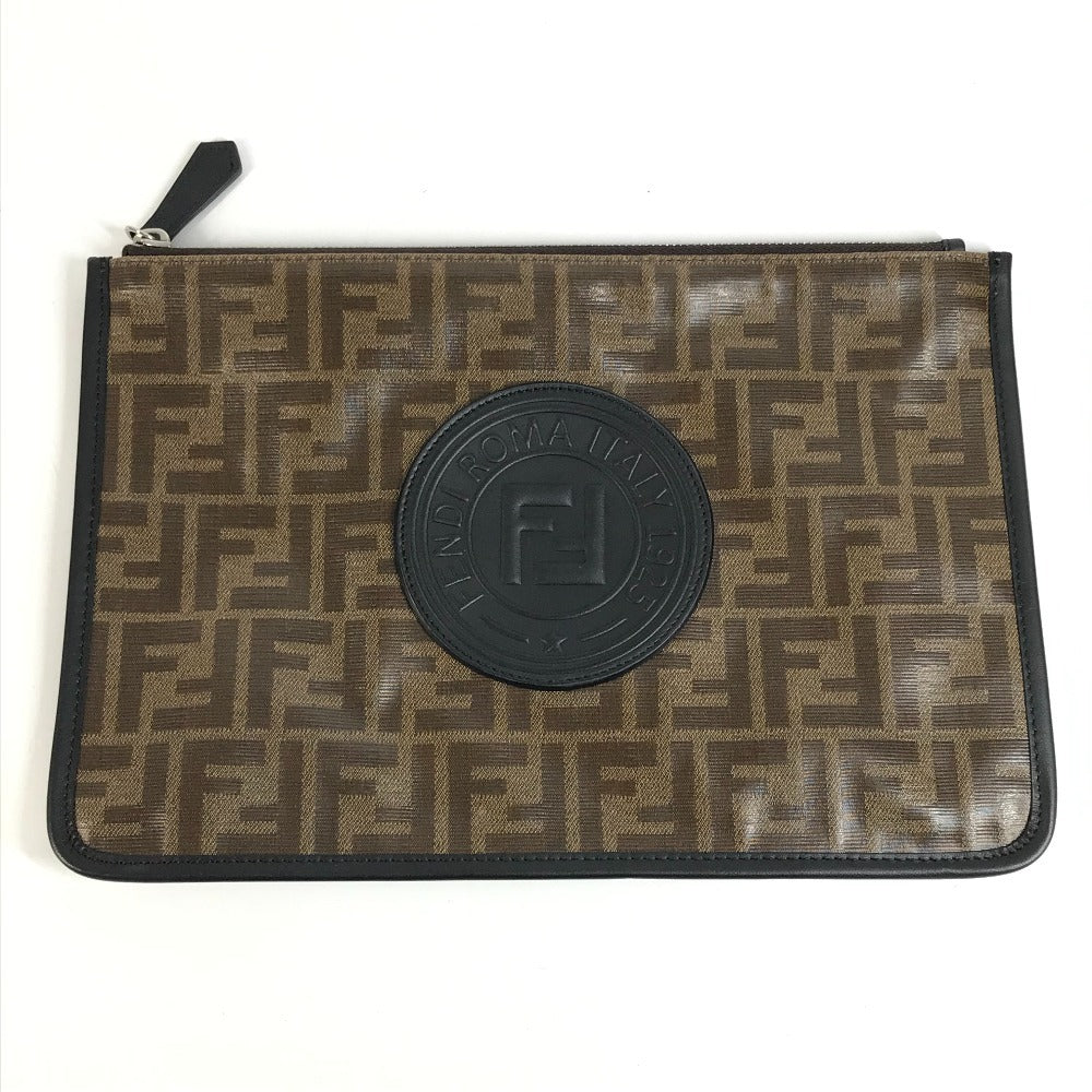 FENDI 7N0078 ズッカ ロゴ カバン ポーチ セカンドバッグ クラッチバッグ レザー/コーティングキャンバス ユニセックス ブラウン