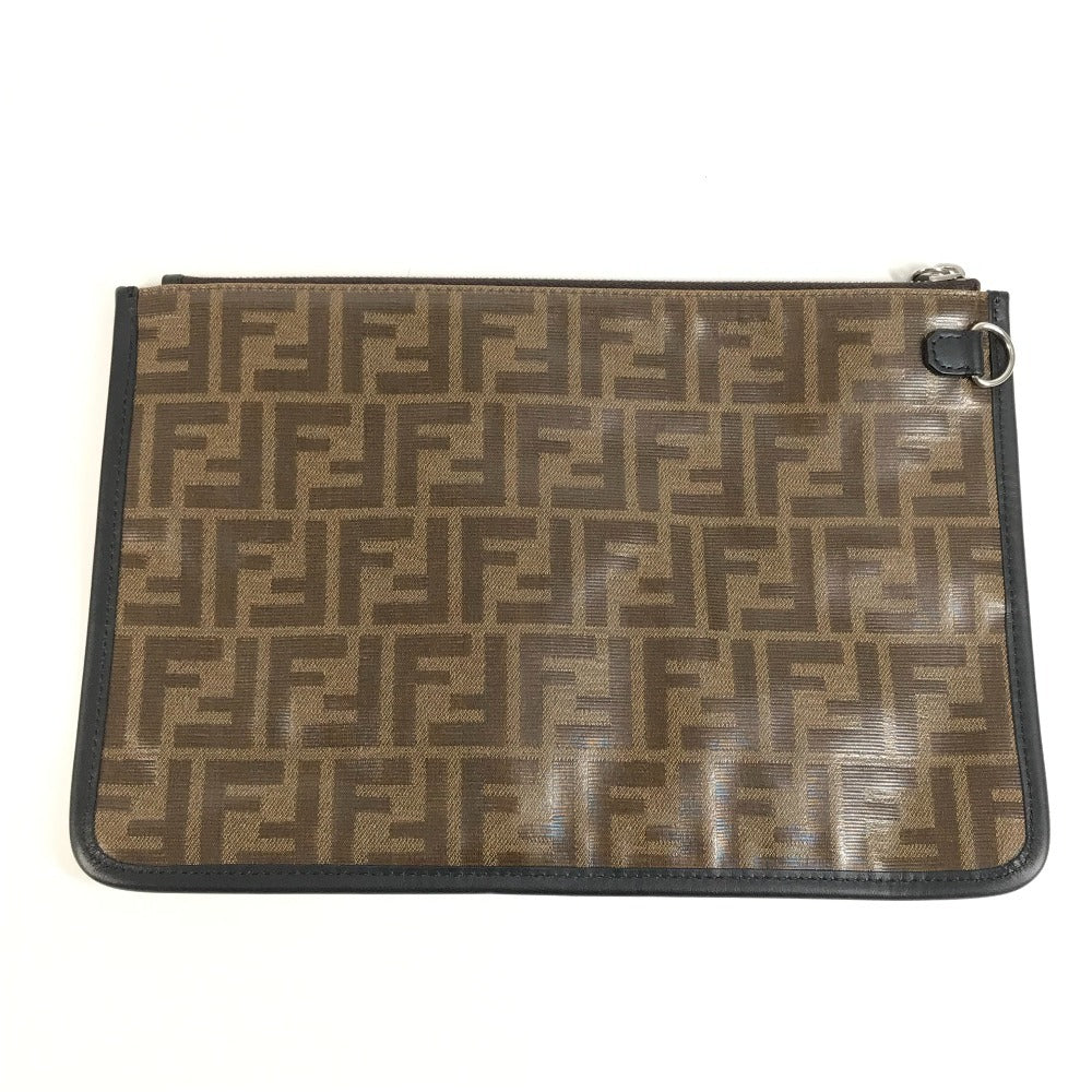 FENDI 7N0078 ズッカ ロゴ カバン ポーチ セカンドバッグ クラッチバッグ レザー/コーティングキャンバス ユニセックス ブラウン