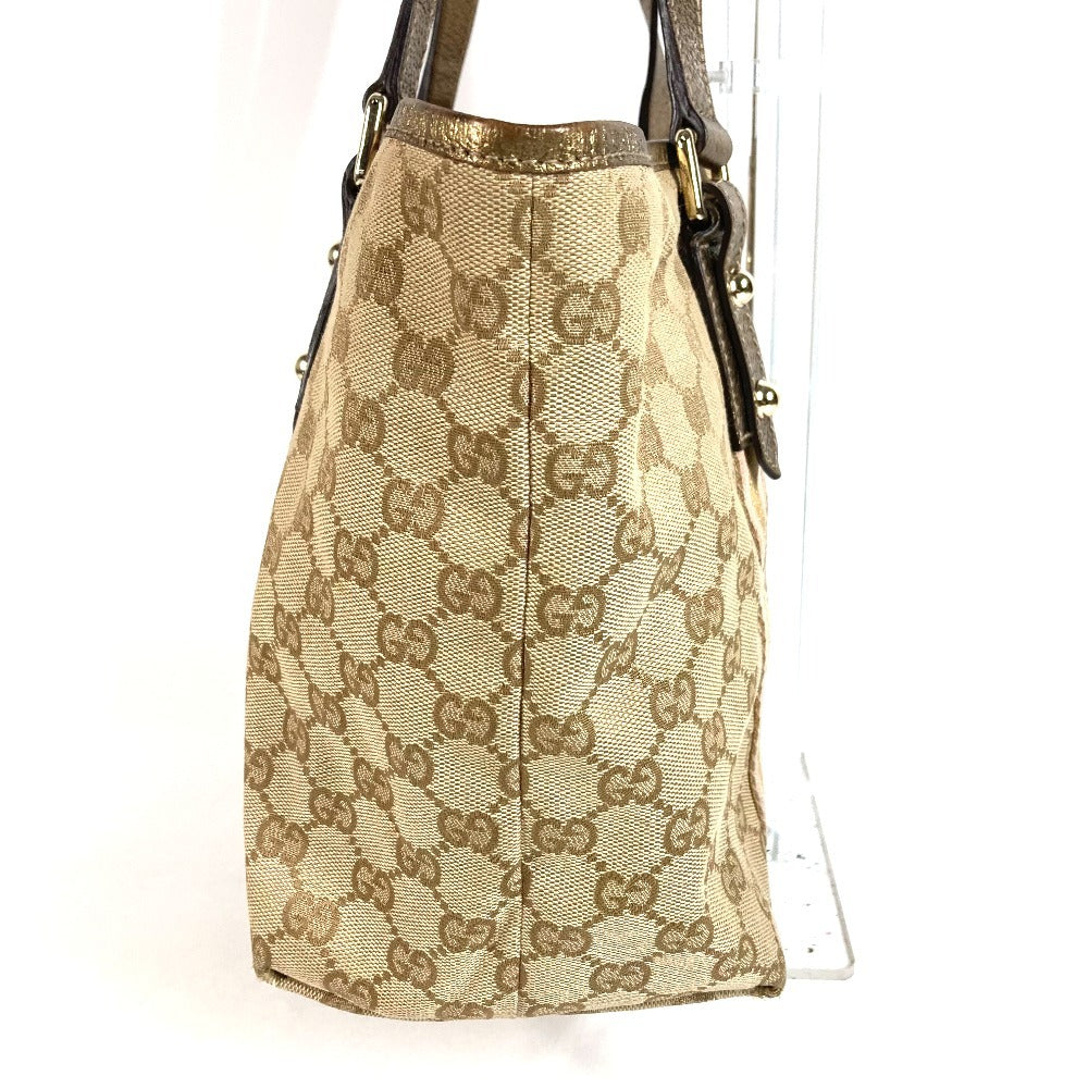 GUCCI 137396 チャーム付き ロゴ GG カバン 肩掛け トートバッグ ショルダーバッグ GGキャンバス/レザー ユニセックス ベージュ