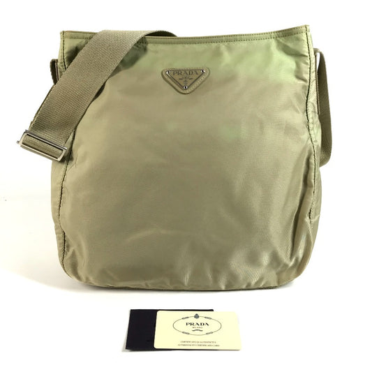 PRADA B6675F トライアングルロゴ 三角ロゴ プレート カバン 斜め掛け ポシェット ショルダーバッグ ナイロン ユニセックス ベージュ系