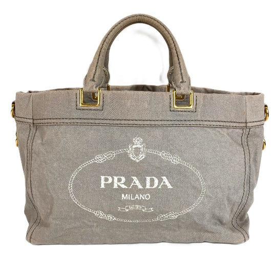PRADA カナパ ロゴ カバン トートバッグ ハンドバッグ キャンバス ユニセックス グレー系