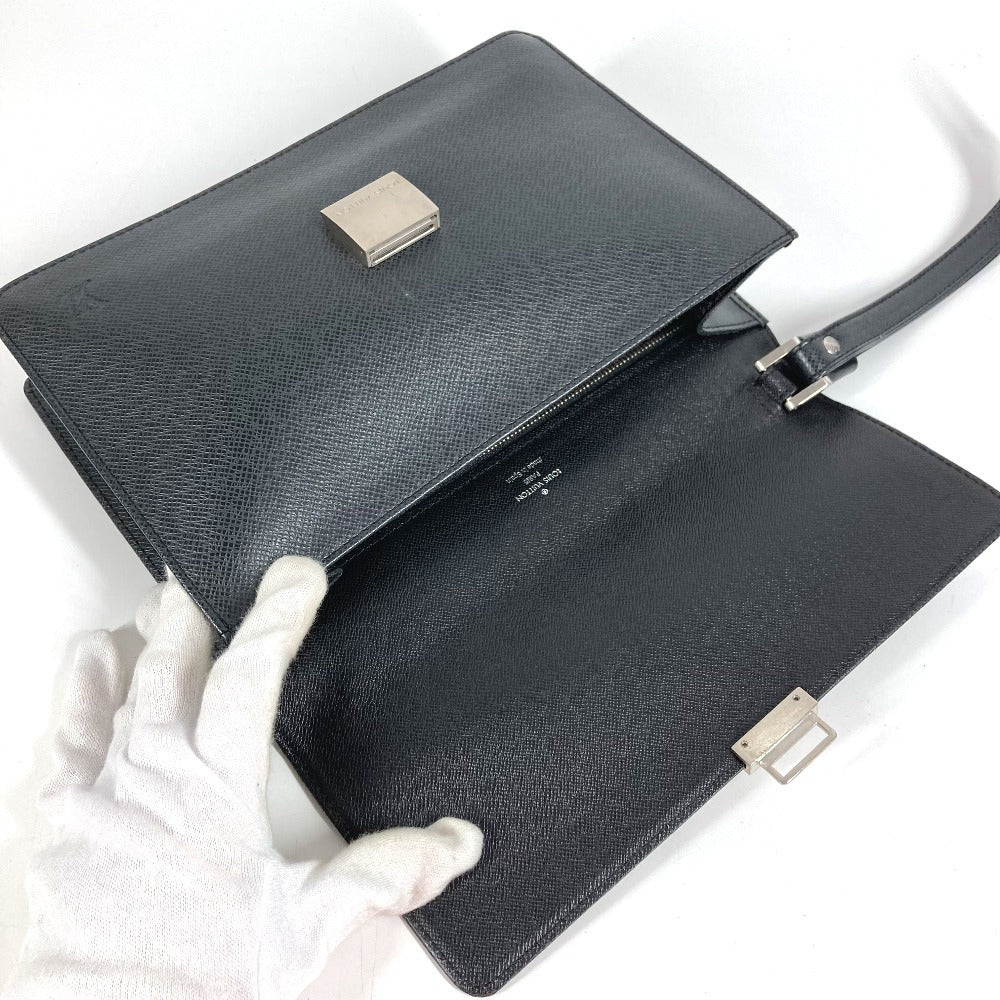 LOUIS VUITTON M30782 Taiga Selenga Bag, Strap, Flap Pouch, Clutch Bag, Second Bag, Taiga Leather, Men's, Ardoise, Black
