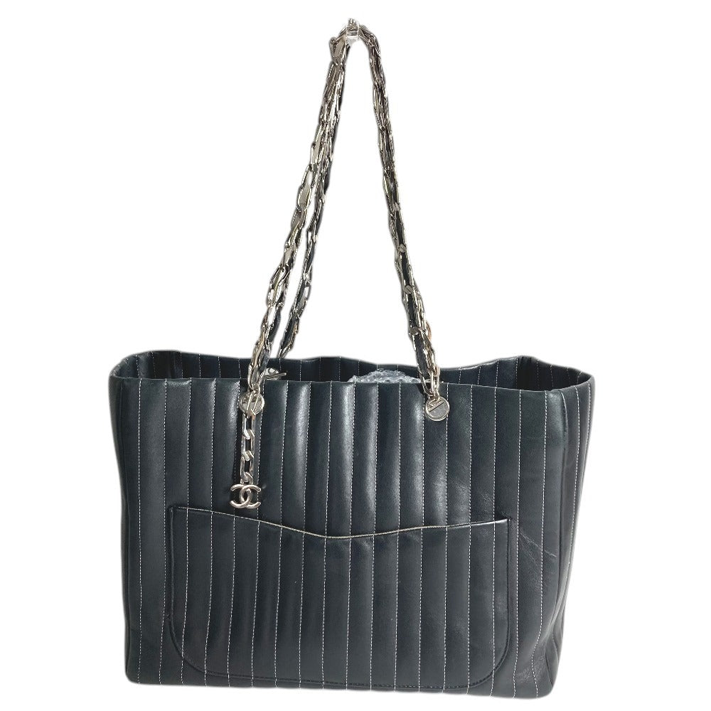 CHANEL New Mademoiselle CC โลโก้ Coco Mark กระเป๋าสะพายข้าง Tote Bag สายโซ่คู่ กระเป๋าสะพายข้าง หนัง ยูนิเซ็กส์ สีดำ