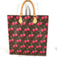 LOUIS VUITTON M95010 Monogram Cherry Takashi Murakami Sac Plat กระเป๋าโท้ท กระเป๋าทรงสี่เหลี่ยมผืนผ้า กระเป๋าโท้ทแนวตั้ง กระเป๋าสะพายข้าง Monogram Cherry Canvas Unisex สีน้ำตาล