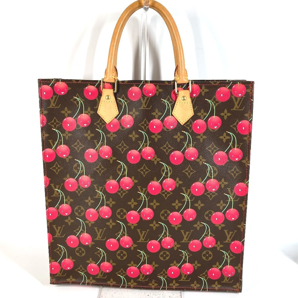 LOUIS VUITTON M95010 Monogram Cherry Takashi Murakami Sac Plat กระเป๋าโท้ท กระเป๋าทรงสี่เหลี่ยมผืนผ้า กระเป๋าโท้ทแนวตั้ง กระเป๋าสะพายข้าง Monogram Cherry Canvas Unisex สีน้ำตาล