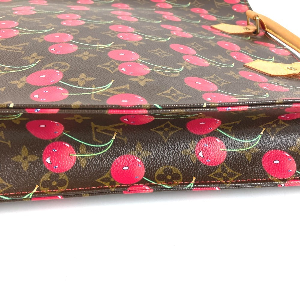 LOUIS VUITTON M95010 Monogram Cherry Takashi Murakami Sac Plat กระเป๋าโท้ท กระเป๋าทรงสี่เหลี่ยมผืนผ้า กระเป๋าโท้ทแนวตั้ง กระเป๋าสะพายข้าง Monogram Cherry Canvas Unisex สีน้ำตาล