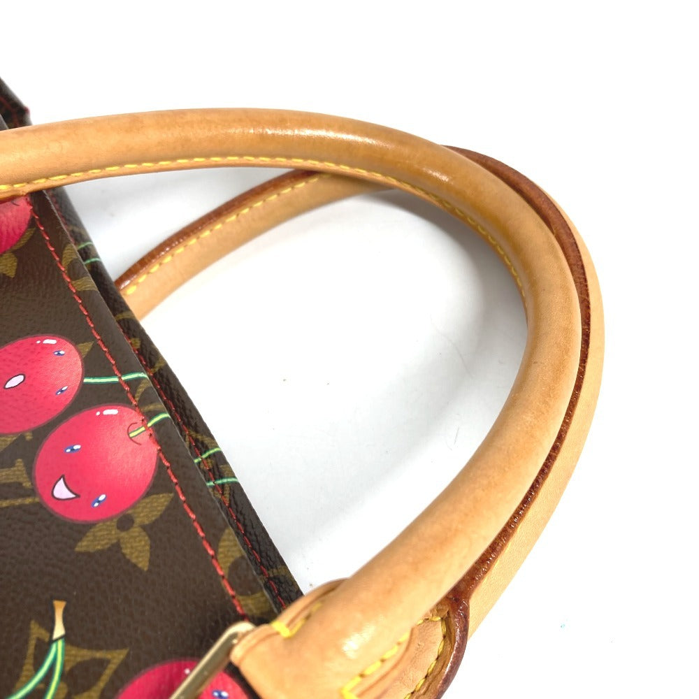 LOUIS VUITTON M95010 Monogram Cherry Takashi Murakami Sac Plat กระเป๋าโท้ท กระเป๋าทรงสี่เหลี่ยมผืนผ้า กระเป๋าโท้ทแนวตั้ง กระเป๋าสะพายข้าง Monogram Cherry Canvas Unisex สีน้ำตาล