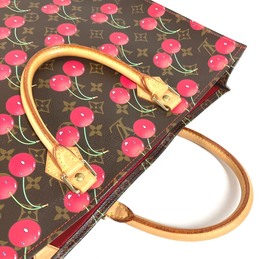 LOUIS VUITTON M95010 Monogram Cherry Takashi Murakami Sac Plat กระเป๋าโท้ท กระเป๋าทรงสี่เหลี่ยมผืนผ้า กระเป๋าโท้ทแนวตั้ง กระเป๋าสะพายข้าง Monogram Cherry Canvas Unisex สีน้ำตาล