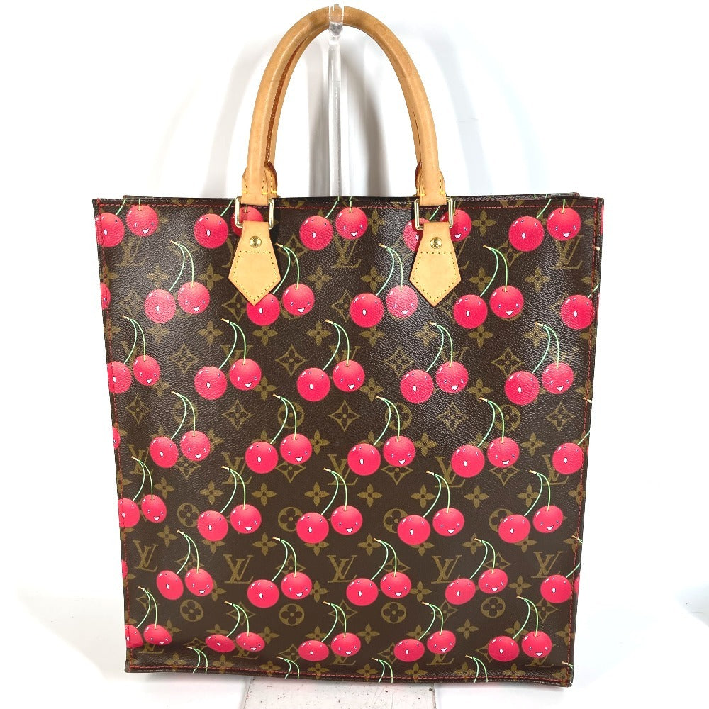 LOUIS VUITTON M95010 Monogram Cherry Takashi Murakami Sac Plat กระเป๋าโท้ท กระเป๋าทรงสี่เหลี่ยมผืนผ้า กระเป๋าโท้ทแนวตั้ง กระเป๋าสะพายข้าง Monogram Cherry Canvas Unisex สีน้ำตาล