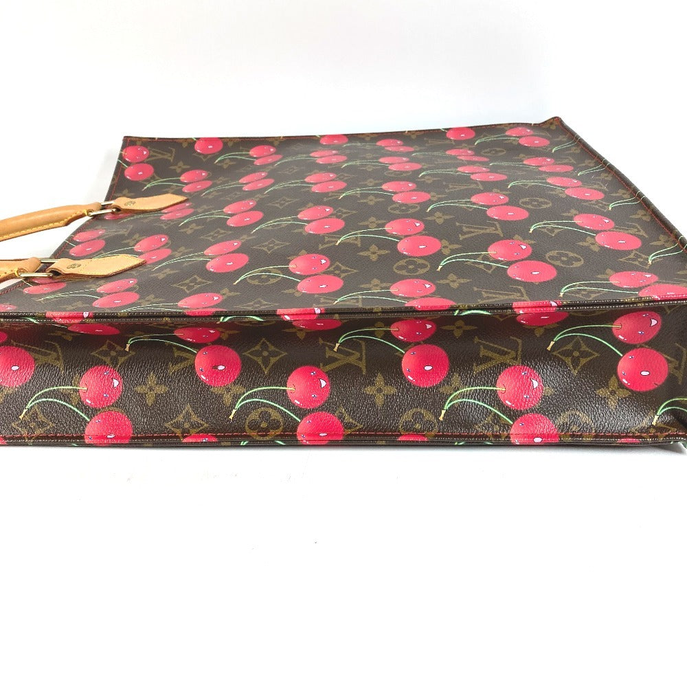 LOUIS VUITTON M95010 Monogram Cherry Takashi Murakami Sac Plat กระเป๋าโท้ท กระเป๋าทรงสี่เหลี่ยมผืนผ้า กระเป๋าโท้ทแนวตั้ง กระเป๋าสะพายข้าง Monogram Cherry Canvas Unisex สีน้ำตาล