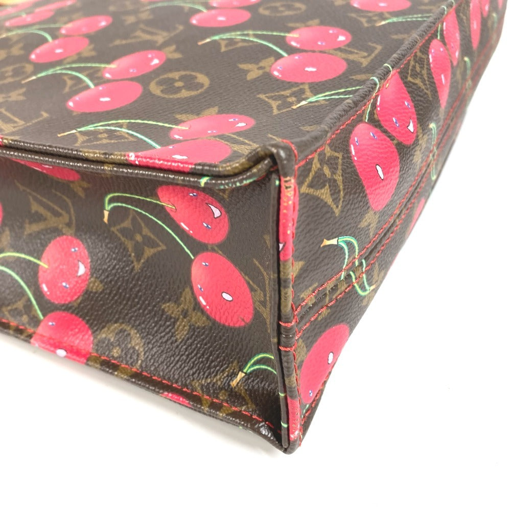 LOUIS VUITTON M95010 Monogram Cherry Takashi Murakami Sac Plat กระเป๋าโท้ท กระเป๋าทรงสี่เหลี่ยมผืนผ้า กระเป๋าโท้ทแนวตั้ง กระเป๋าสะพายข้าง Monogram Cherry Canvas Unisex สีน้ำตาล
