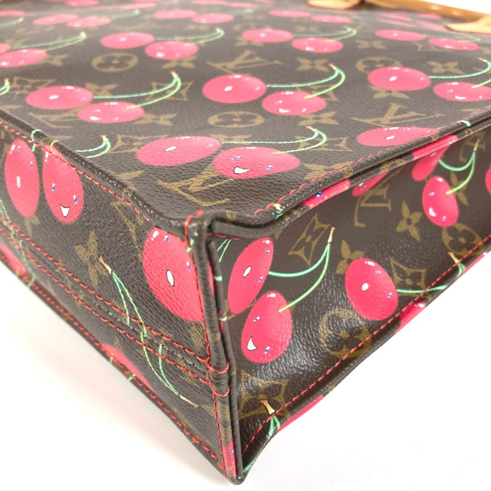 LOUIS VUITTON M95010 Monogram Cherry Takashi Murakami Sac Plat กระเป๋าโท้ท กระเป๋าทรงสี่เหลี่ยมผืนผ้า กระเป๋าโท้ทแนวตั้ง กระเป๋าสะพายข้าง Monogram Cherry Canvas Unisex สีน้ำตาล