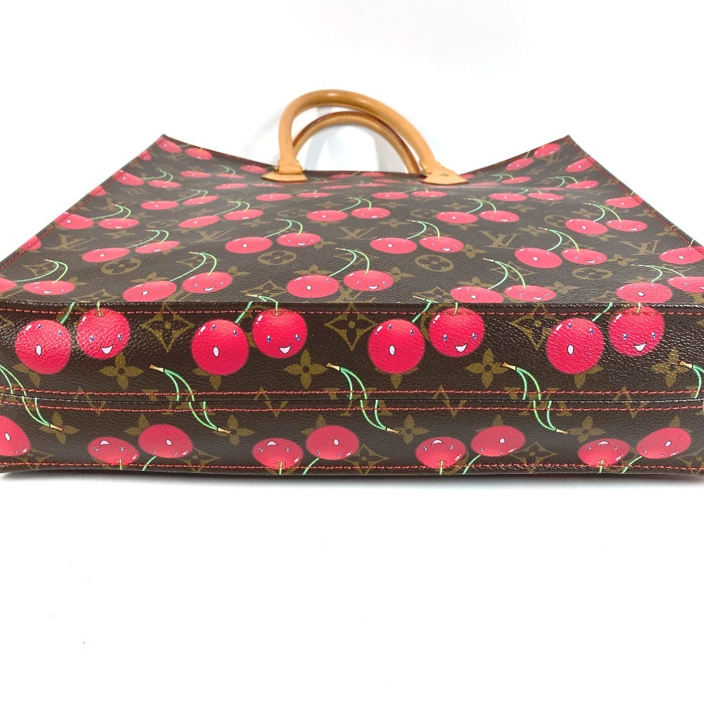 LOUIS VUITTON M95010 Monogram Cherry Takashi Murakami Sac Plat กระเป๋าโท้ท กระเป๋าทรงสี่เหลี่ยมผืนผ้า กระเป๋าโท้ทแนวตั้ง กระเป๋าสะพายข้าง Monogram Cherry Canvas Unisex สีน้ำตาล