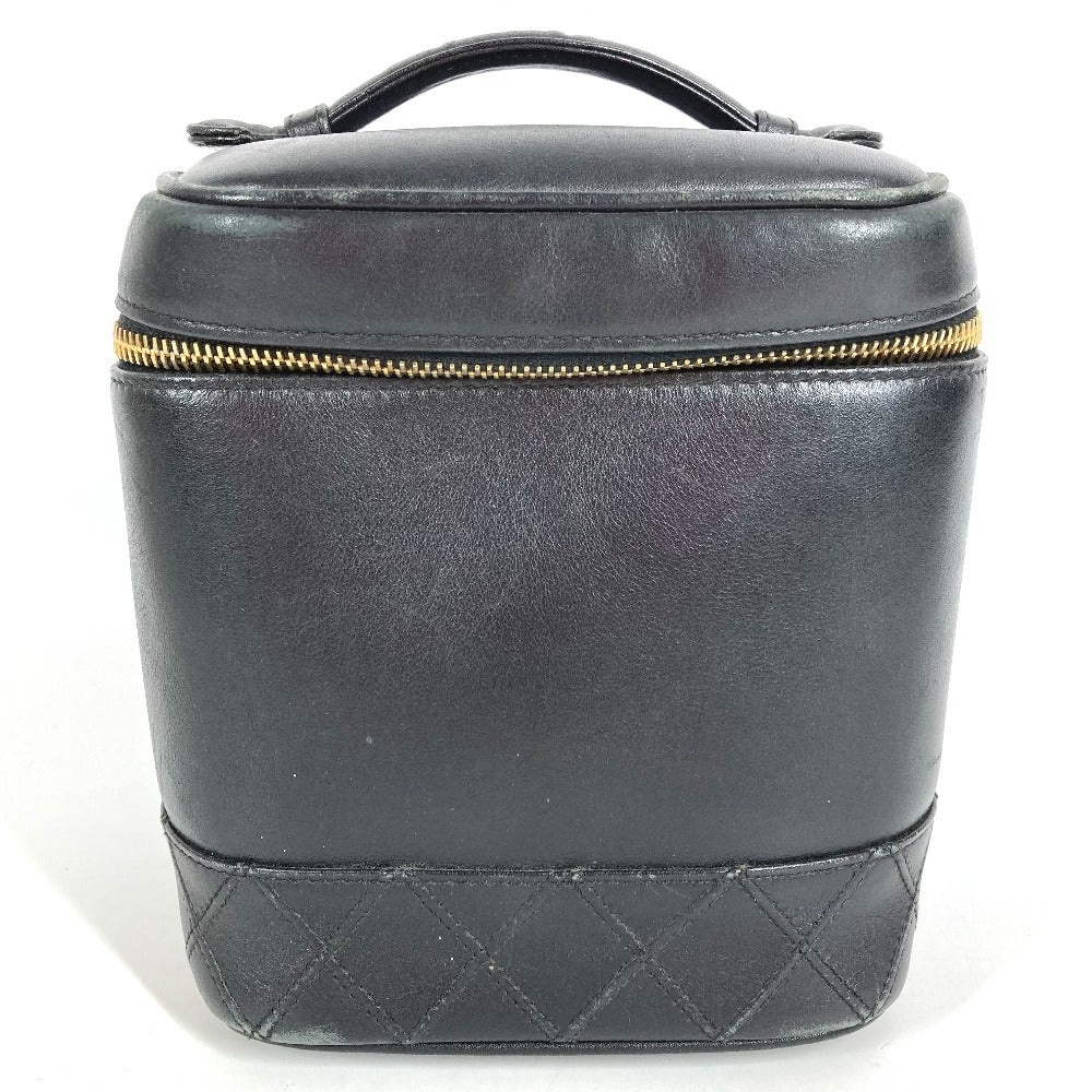 CHANEL CC Coco Mark Logo Picolore Vanity Bag Pouch Box Handbag Leather Women's Black