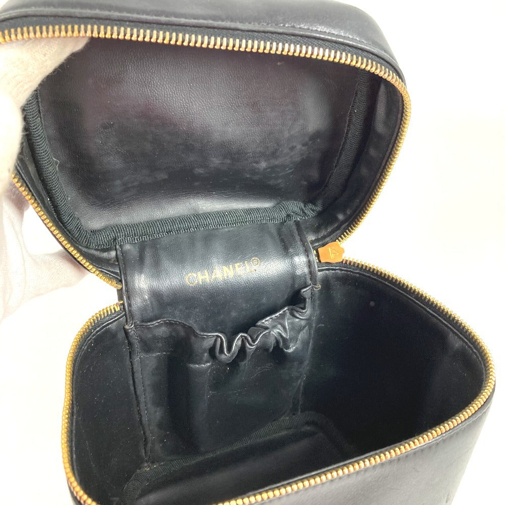 CHANEL CC Coco Mark Logo Picolore Vanity Bag Pouch Box Handbag Leather Women's Black