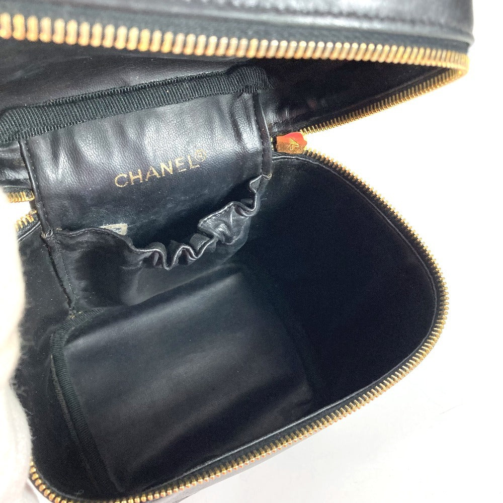 CHANEL CC Coco Mark Logo Picolore Vanity Bag Pouch Box Handbag Leather Women's Black