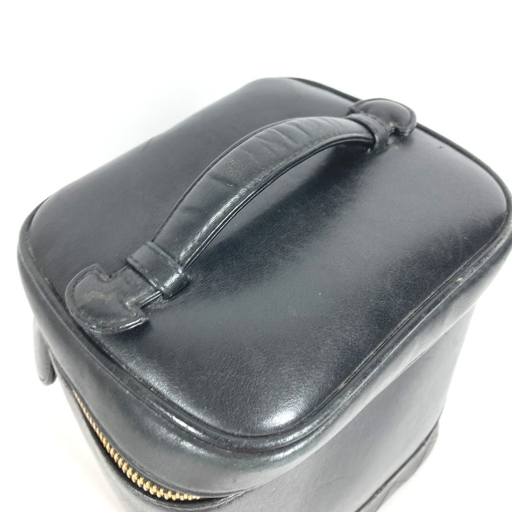 CHANEL CC Coco Mark Logo Picolore Vanity Bag Pouch Box Handbag Leather Women's Black