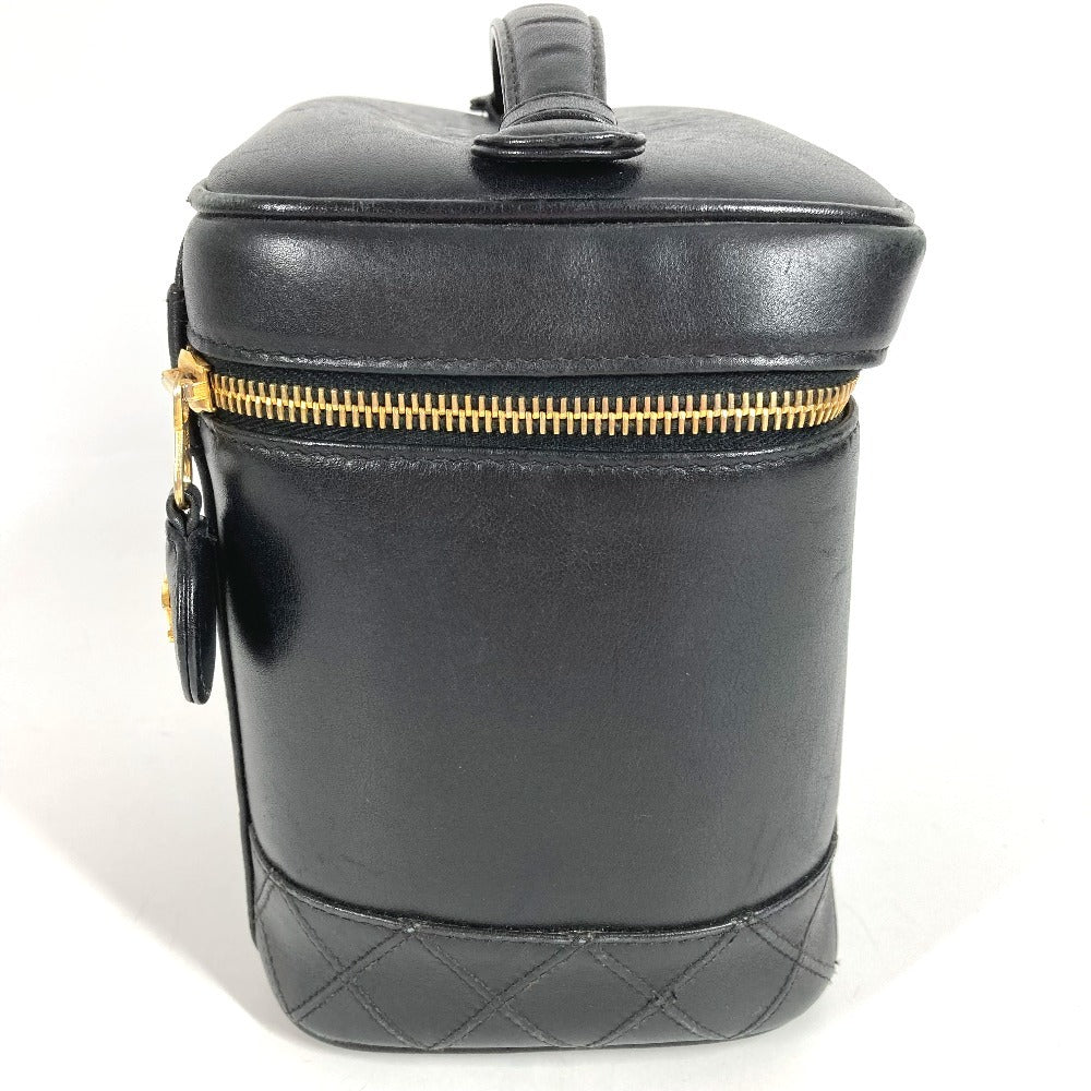 CHANEL CC Coco Mark Logo Picolore Vanity Bag Pouch Box Handbag Leather Women's Black