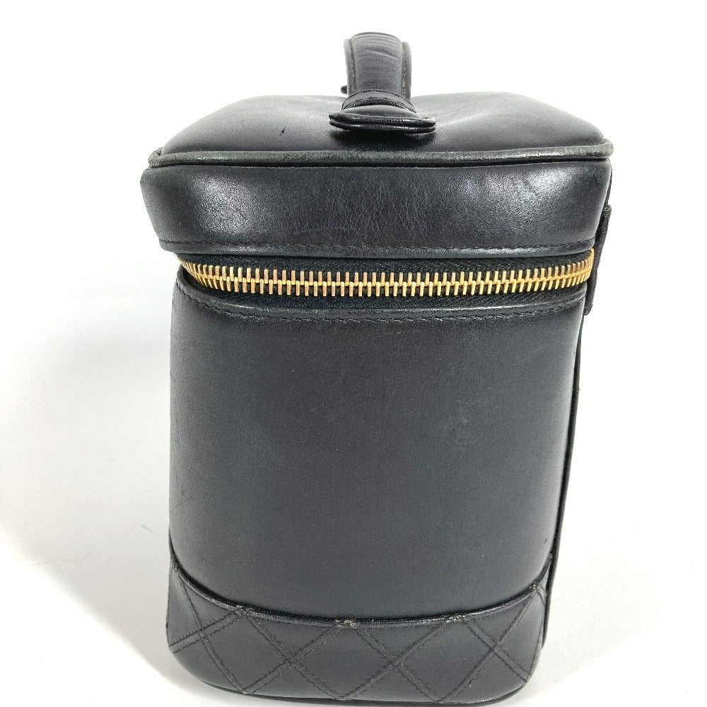 CHANEL CC Coco Mark Logo Picolore Vanity Bag Pouch Box Handbag Leather Women's Black