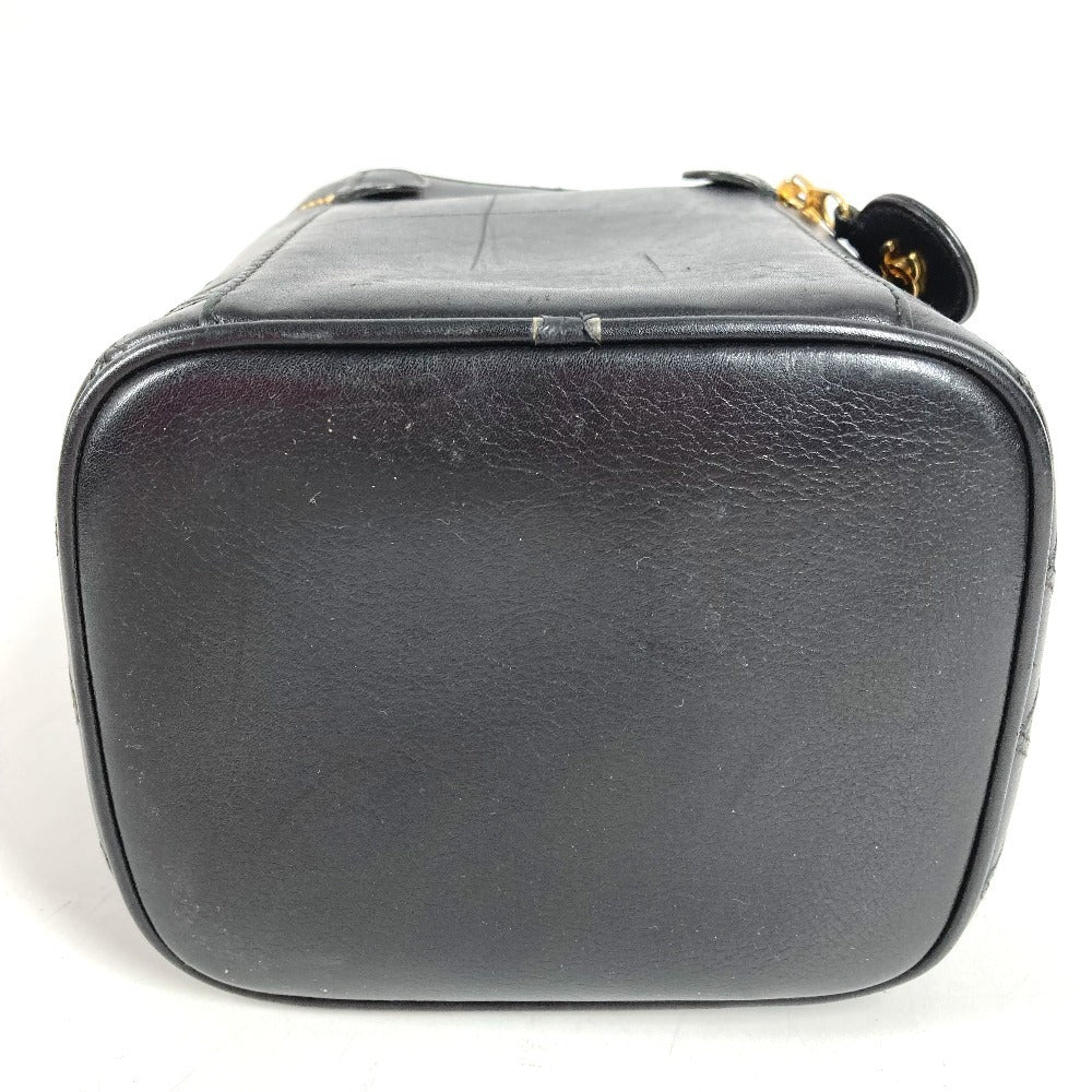 CHANEL CC Coco Mark Logo Picolore Vanity Bag Pouch Box Handbag Leather Women's Black