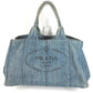 PRADA B1872B Canapa Logo กระเป๋าถือ/กระเป๋าสะพาย/กระเป๋าโท้ท ผ้ายีนส์ ยูนิเซ็กส์ สีน้ำเงิน