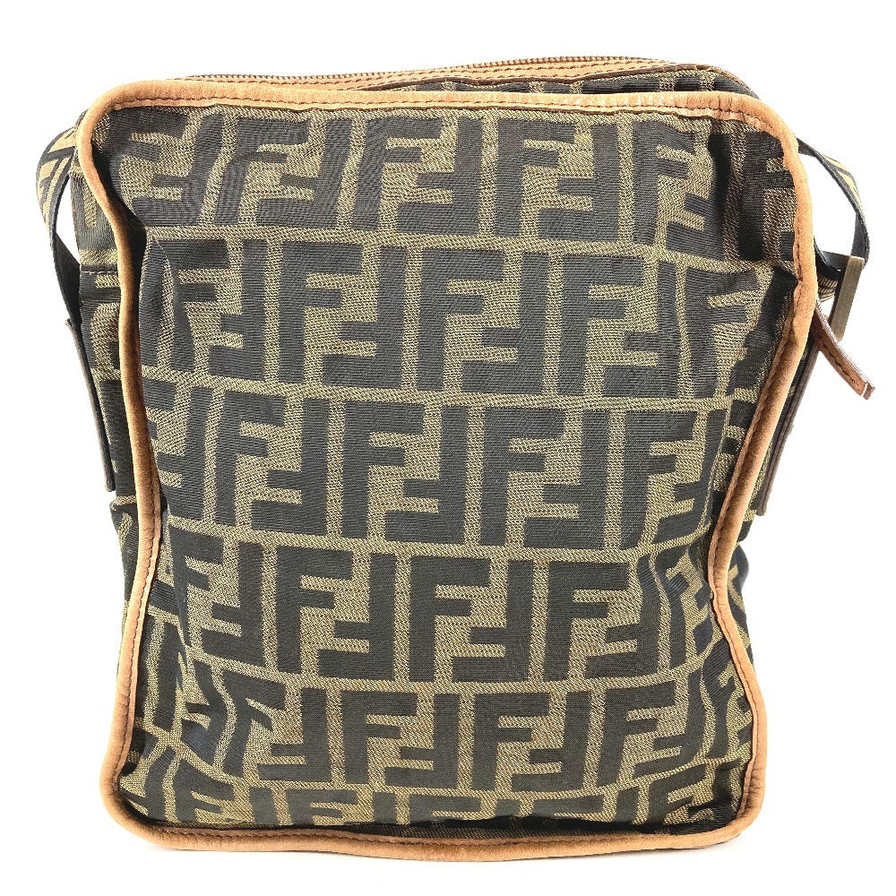 FENDI ズッカ ロゴ カバン 斜め掛け ポシェット ショルダーバッグ ナイロンキャンバス/レザー ユニセックス ブラウン